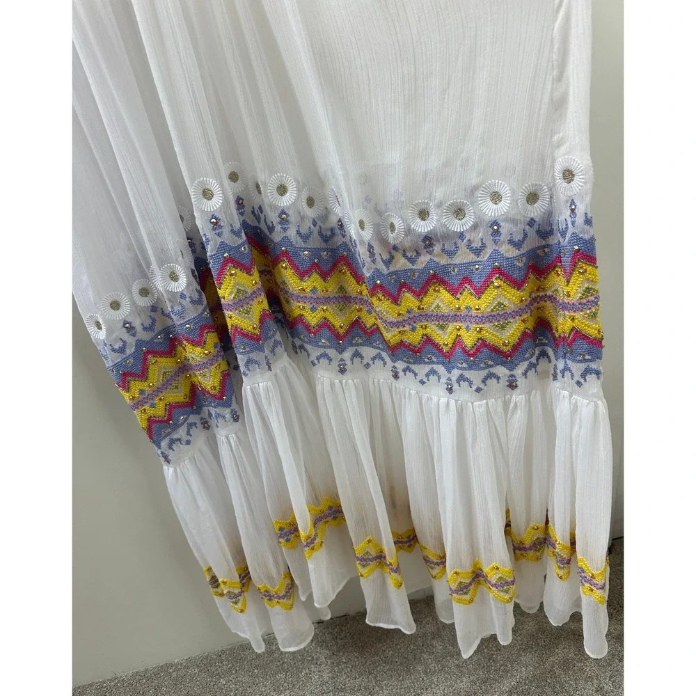 NEW Ramy Brook Sienna Embroidered Chiffon Swim Cover-Up Maxi Dress White XL $365 - Picture 8 of 16